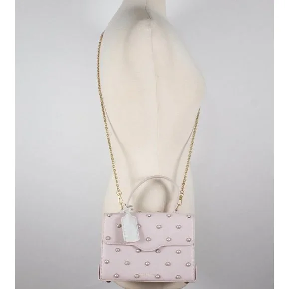 New Lulu Guinness bag pearl leather QUEENIE handbag pink studded - Picture 2 of 13